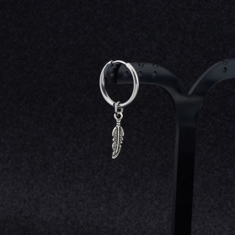 Boucles d'oreilles Kpop pour garçon, Hip Hop, feuille de titane, plume, pendentif, cerceau, goutte, bijoux coréens