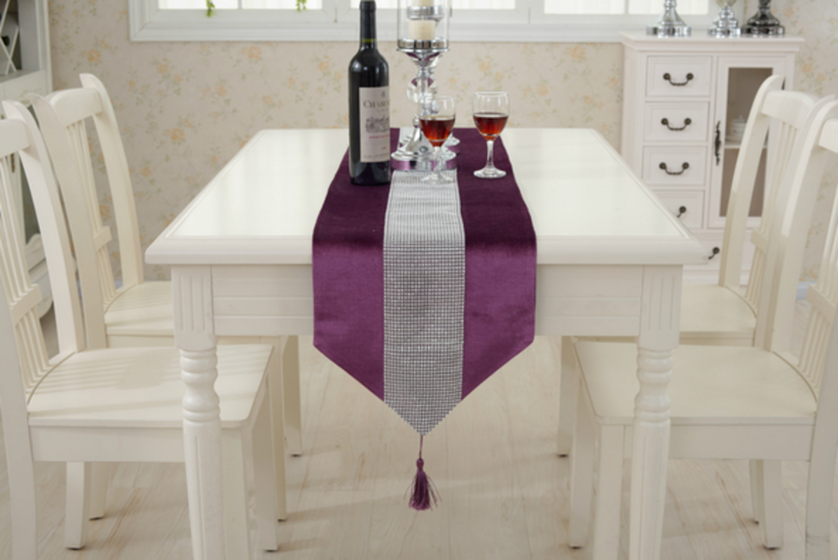 1pc moderne bordløper duk flanell diamant bord ekteskap løpere matte til fest bryllup jul dekorasjon hjem: 32 x 180cm / Lilla