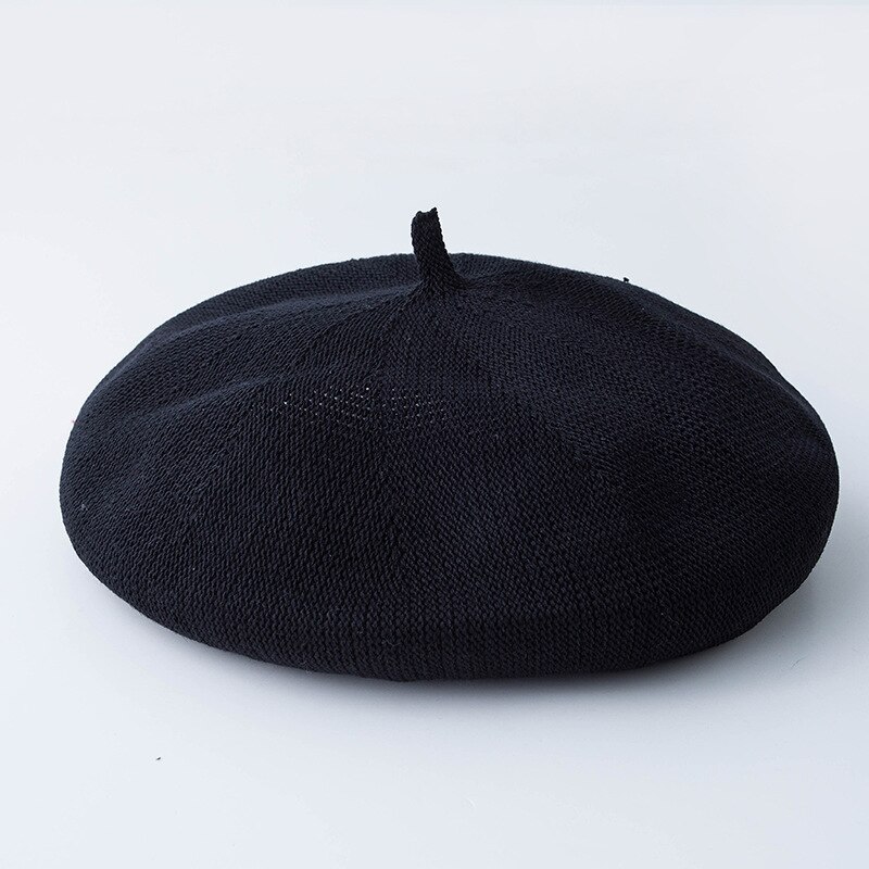 Women's Pure Color Grass Beret Hat Lady French Artist Retro Beret Hat Spring Summer Casual Thin Breathable Beret: black