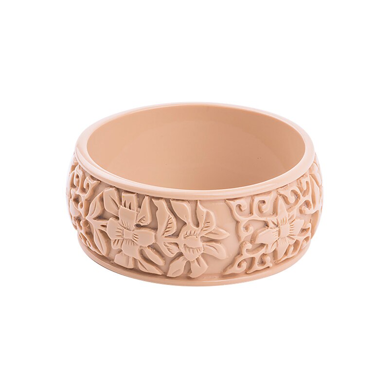 GuanLong-brazalete de resina acrílica para mujer, brazalete ancho con flor tallada, a la , para niñas, de joyería: Champán dorado