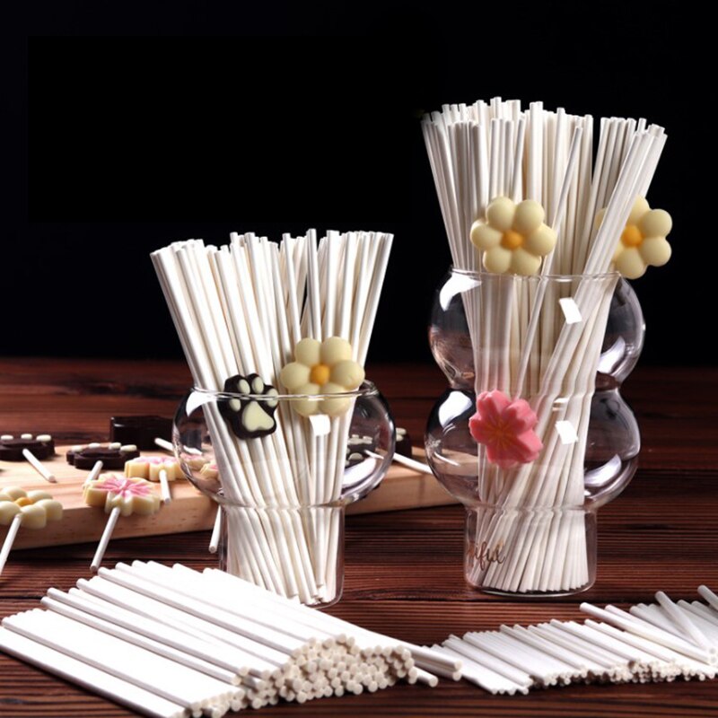 100Pcs Lollipop Cake Paper Stick Pops Solid Core White Paper Lollipop Sticks For Chocolate Sugar Candy Lolly Pop Sucker sticks