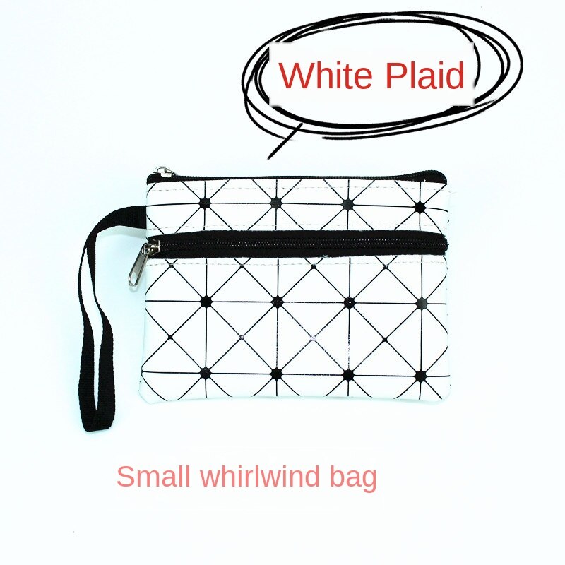 Dubbele laag dames portemonnee medium magische pu meisjes dubbele trek portemonnee kleine pols tas kaarthouders: Witte ruit