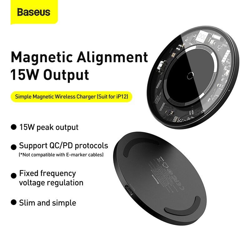 Baseus Magnetische Draadloze Oplader Voor Iphone 12 11 Max 15W Qi Snel Opladen Pad Voor Samsung Xiaomi Slanke Draadloze snellader