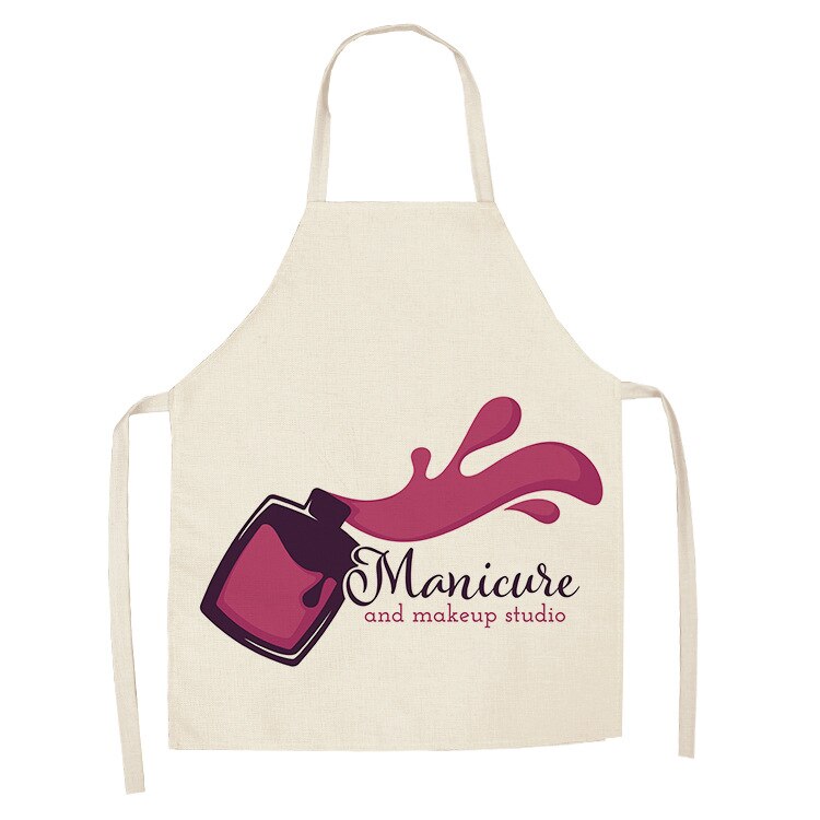 Negle makeup studio 1 stk pink læbestift og neglelak print forklæder til kvinder bomuld linned hagesmække husholdningsrengøring madlavning: Wql 0179-3