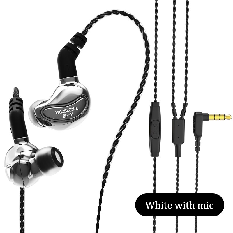 BLON BL-01 BL01 10MM Bioloical Fiber Diaphragm In Ear Earphone HIFI DJ Sport Earbuds With 2 Pin Cable BLON BL03 BL05 BL05S: White with mic