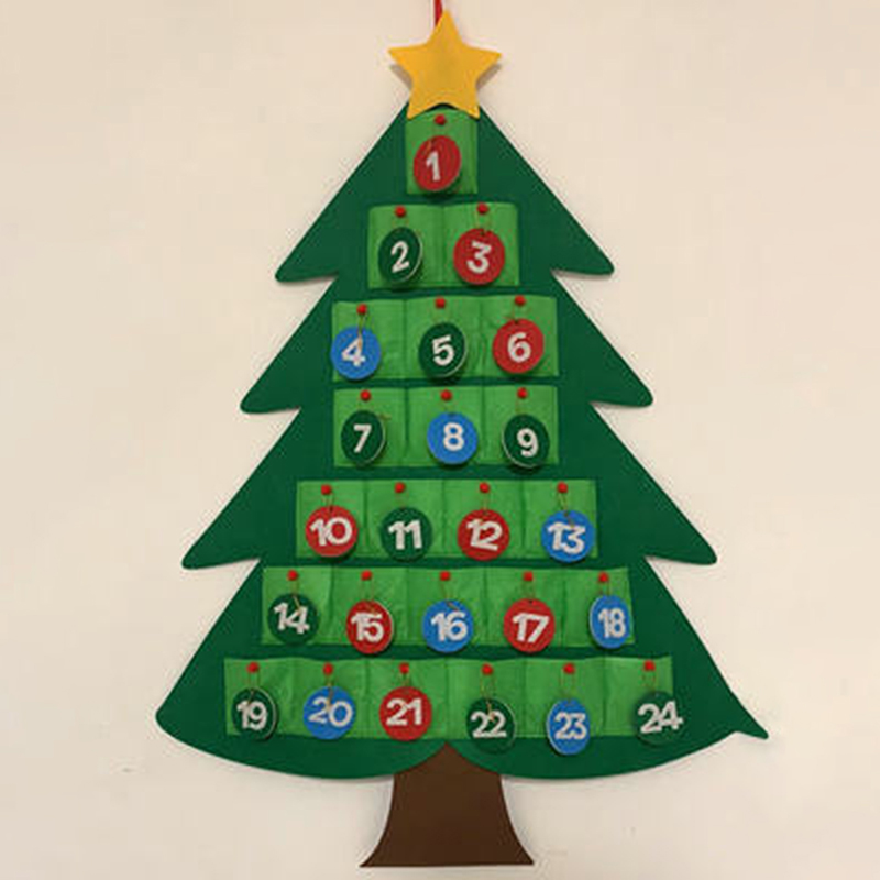 DIY Felt Christmas Tree Advent Calendar Set With Ornaments For Kids Xmas Year Door Wall Hanging Calendars Decor