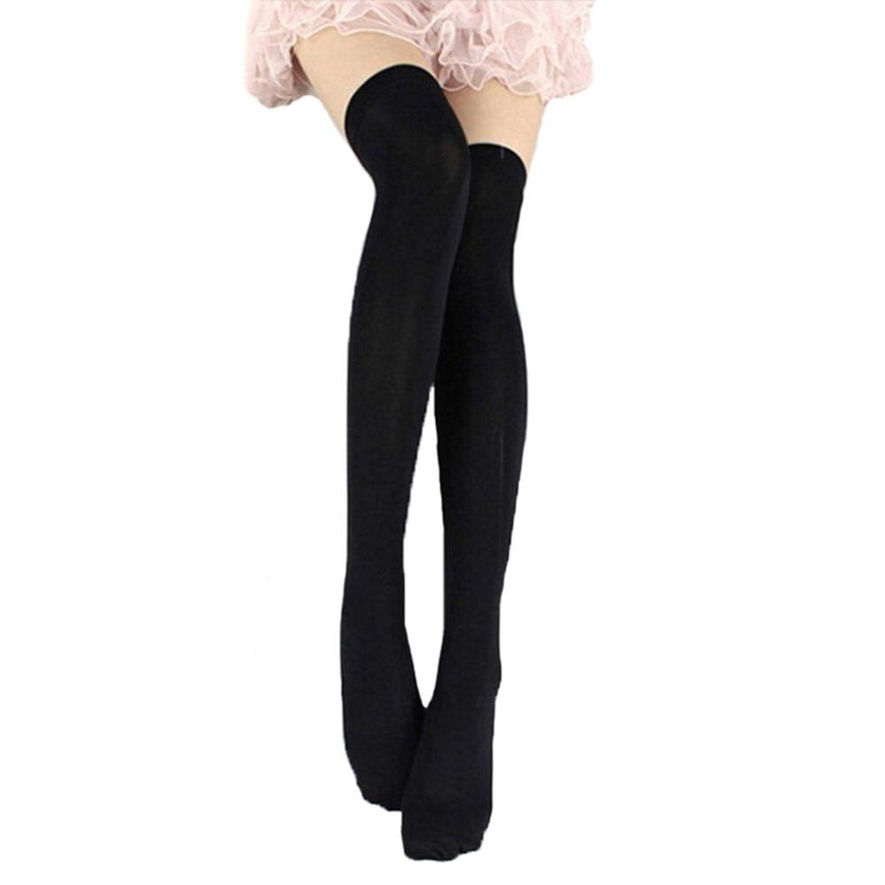 Women Sexy Thigh High Stockings Warm Funny Compression Stocking White Over Knee Socks Velvet Collant: Black