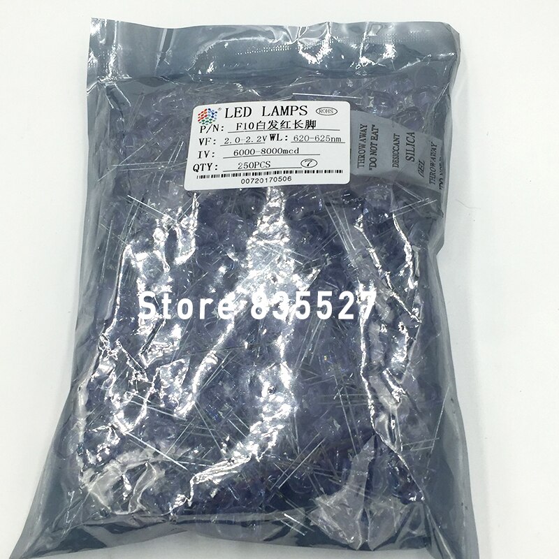 20pcs/lot F10 Round Water Clear 10mm Red LED Super Bright Light Lamp beads Emitting Diode Diodes DIP For DIY lights head