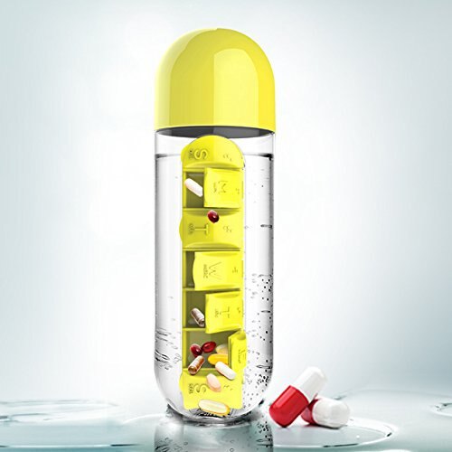 Garrafa de água portátil 600ml garrafa de vidro caixa de pílula 2 em 1 garrafa de água de viagem ao ar livre garrafas de plástico copo de medicina: YELLOW