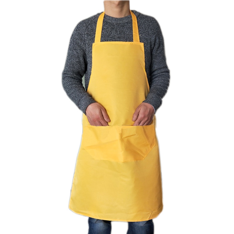 Waterproof Apron for Women With Pockets Solid Color Kitchen Restaurant Cooking Shop Art Work Apron Korean Waiter Aprons: Yellow