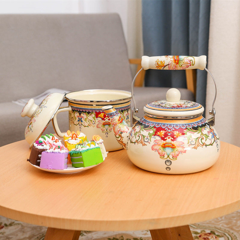 2.5 liter emalj tekanna vattenkokare tekanna kanna vattenkokare tekanna hem gas gas induktion spis emalj kruka visslande vattenkokare vatten karaff