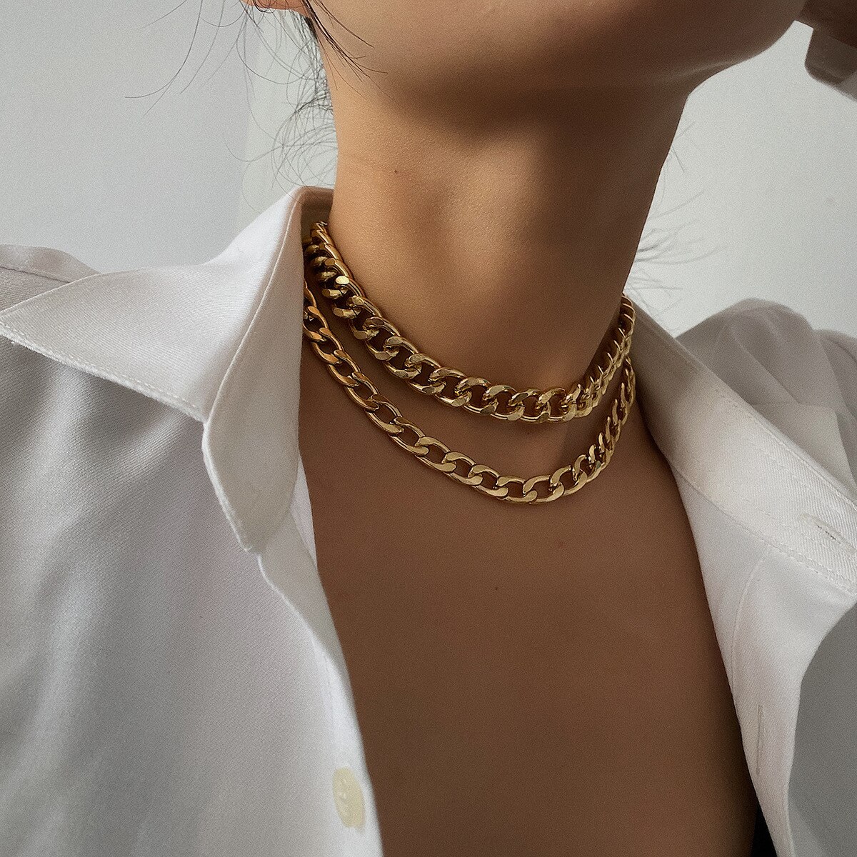 Punk Felsen Aluminium Kette Halsband Halsketten Für Frauen Chocker geschichtet Verknüpfung Kragen Glanz Licht Gewicht Schmuck Schlüsselbein ErkläSprosse