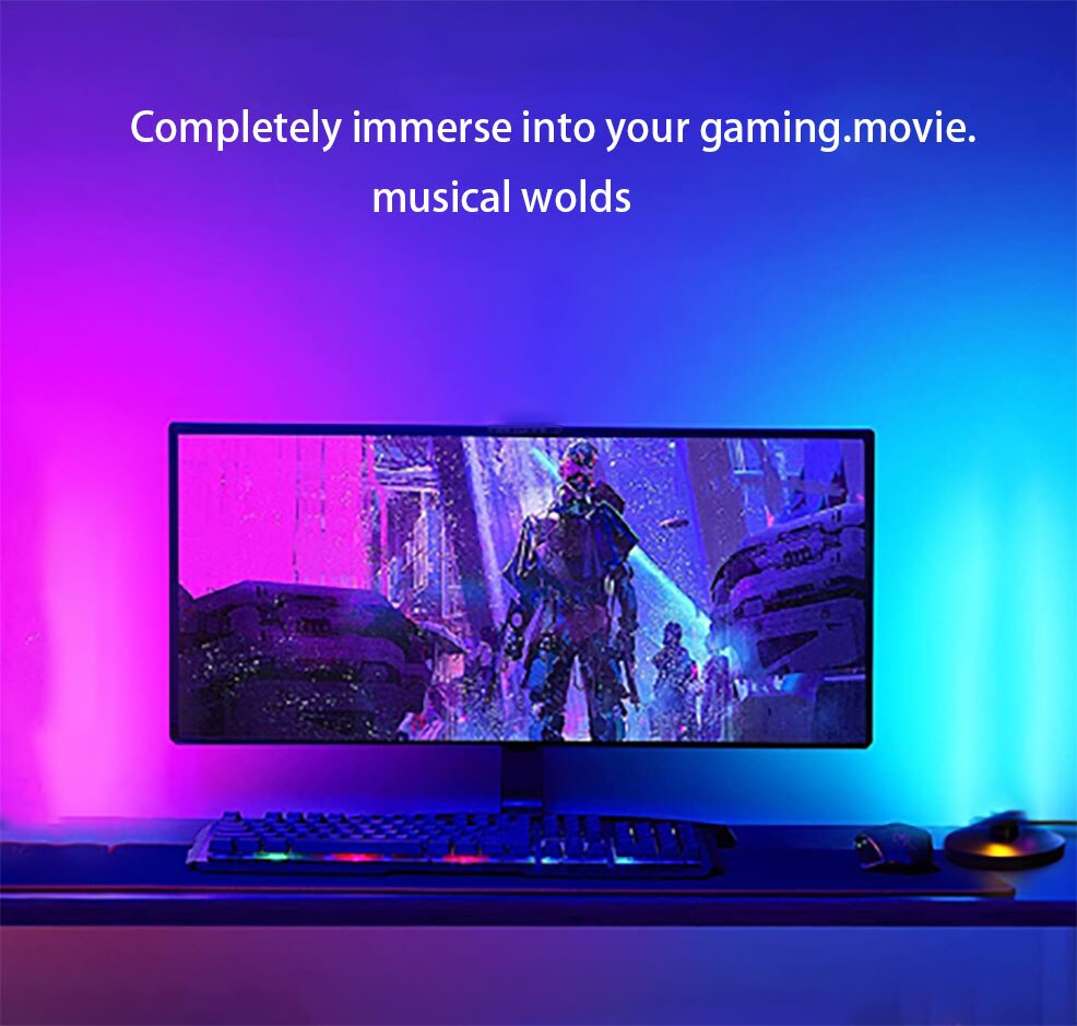 PC Gaming Monitor Screen Smart Sync LED Strip Light Immersion RGB LED Backlight for Windows Music Sync Ambient Gaming Room Setup
