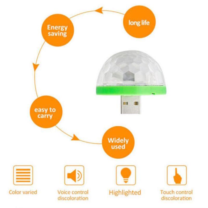 5V USB LED Mini escenario Disco DJ luz teléfono móvil en coche Navidad Año iluminación Auto rotación bola de lámpara de bombilla RGB