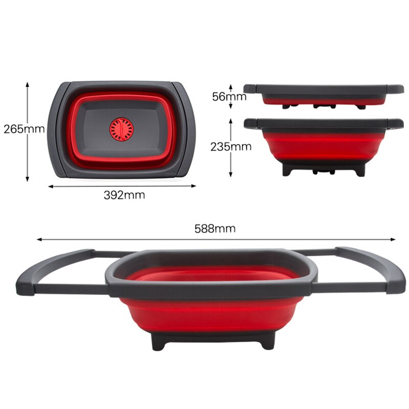 Colador plegable ecológico para frutas y verduras, colador de cocina, cestas de drenaje plegables con asas retráctiles