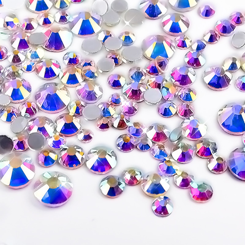 300 Stks/pak Crystal Clear Ab Steentjes Mix Maten Niet Hotfix Plaksteen Nail Rhinestoens 3D Gems Sieraden Nail Art Decoratie