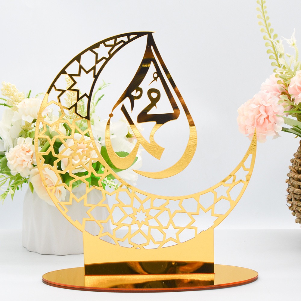 Ramadan dekoration glad eid mubarak islam akryl månestjerne skrivebordspynt hajj islamisk muslimsk festival festdekoration