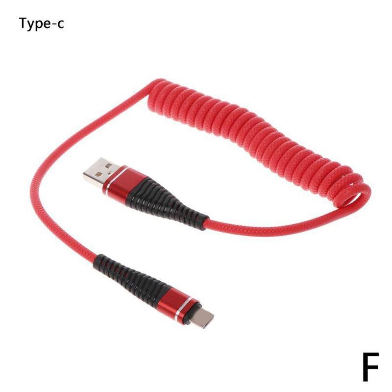 Spring Coiled Data Cable Retractable Fast Charging Cable Micro USB Wire Data Connect Charging Type C 1.2m I3Y9: F