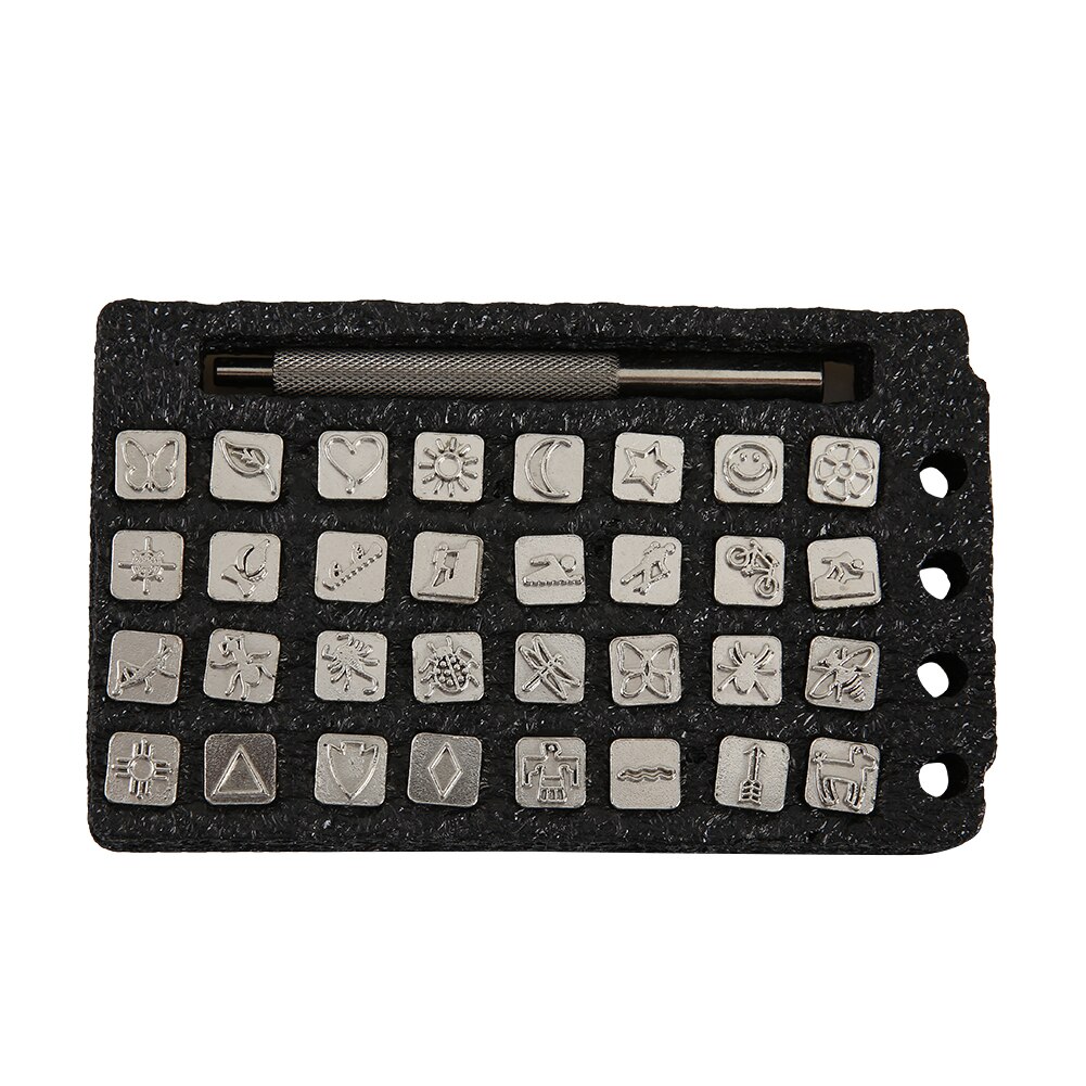Die Cutter Card Making Button Maker 32pcs Zinc Alloy Graphic Stamp Punch Set Leather DIY Cardmaking Handicraft Tool