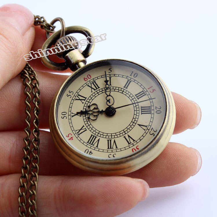 Simple Pocket Watch Quartz Roman Numerals Bronze Tone Steampunk 82cm Transparent Clock