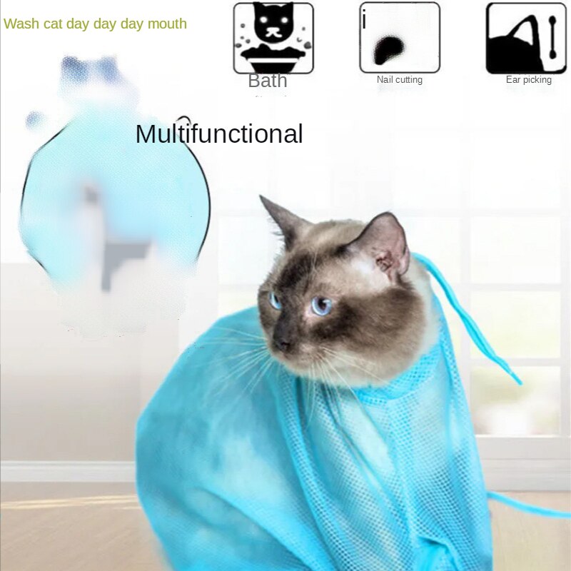 Mesh Cat Grooming Bathing Bag Adjustable Cats Washing Bags For Pet Nail Trimming Injecting Anti Scratch Bite Restraint