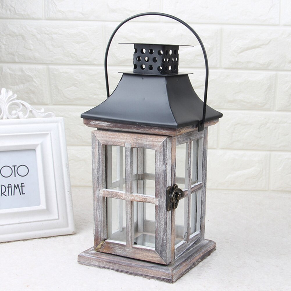 Candelabro colgante Vintage para jardín, farol de madera y Metal con mango, estilo europeo, hecho a mano: 12 x 12 x 26cm