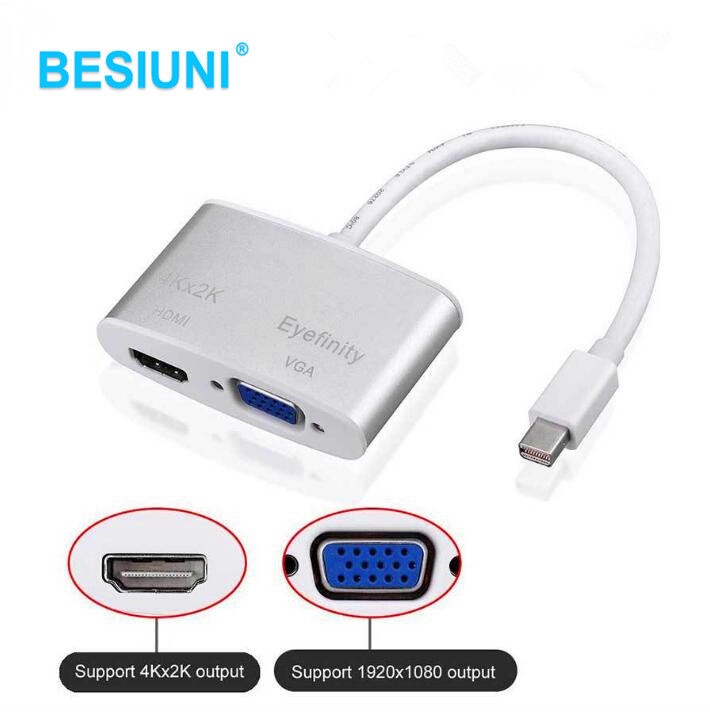 BESIUNI Mini DP Display Port Thunderbolt Adapter Kabel om 4k * 2k HDMI/VGA 2 in 1 aluminium voor Mac MacBook Pro Air