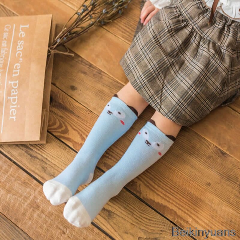 #39 met dierenprint, katoenen babysokken, kniehoge sokken met cartoonprint, schattige kindersokken voor peuters en meisjes