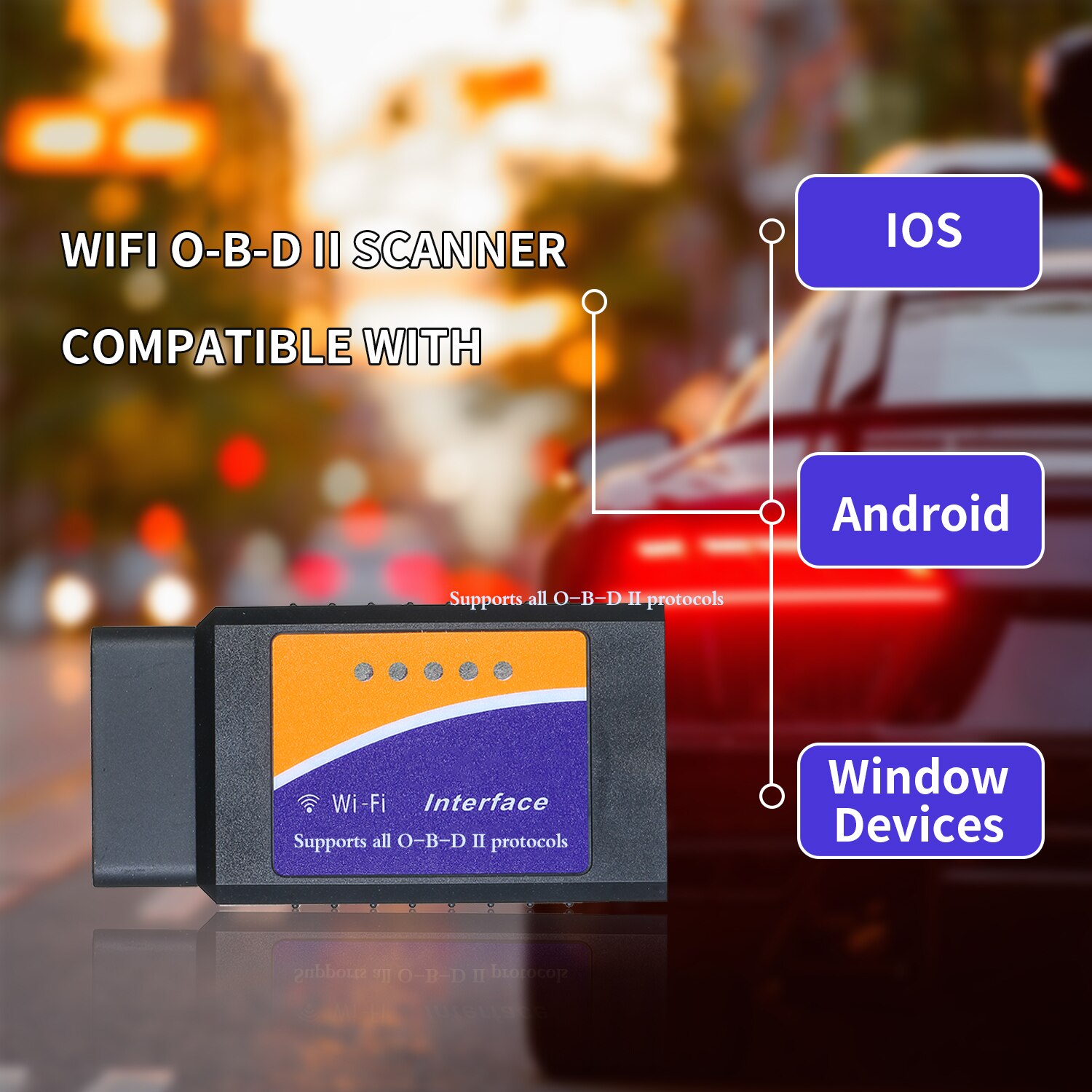 Car WIFI O-B-D2 O-B-D-II Scan Tool Code Reader Scanner Adapter Check Engine Light DiagnosticTool Compatible with iOS and Android