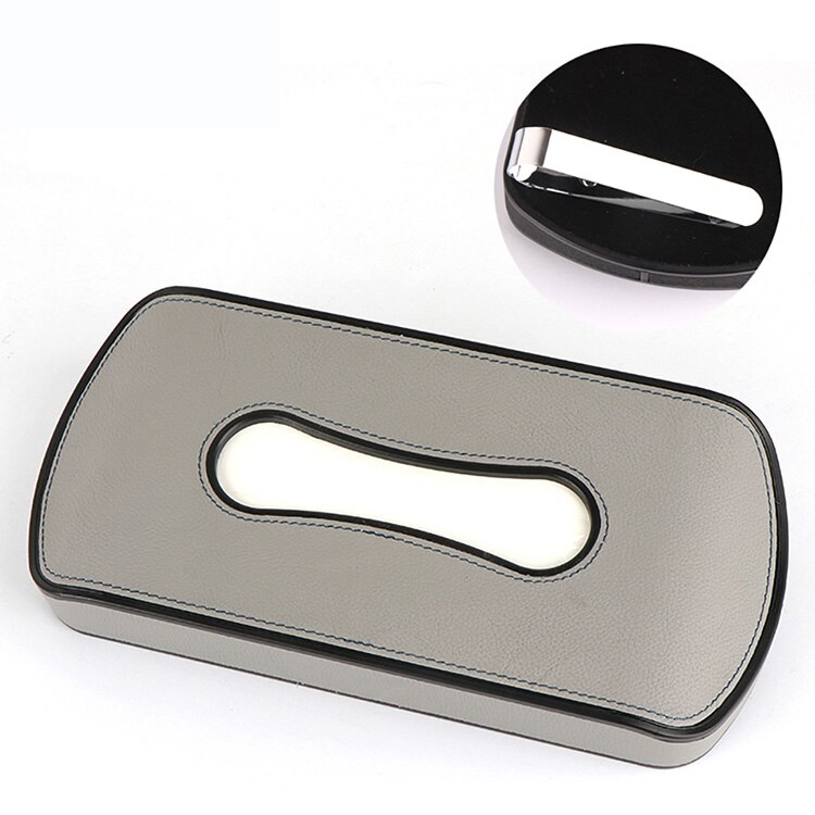 Caja de pañuelos de cuero PU para coche, soporte para visera solar, reposabrazos, colgante, tipo bloque, almacenamiento de servilletas de asiento, color negro y Beige, 1 unidad: Gray-Clip Type