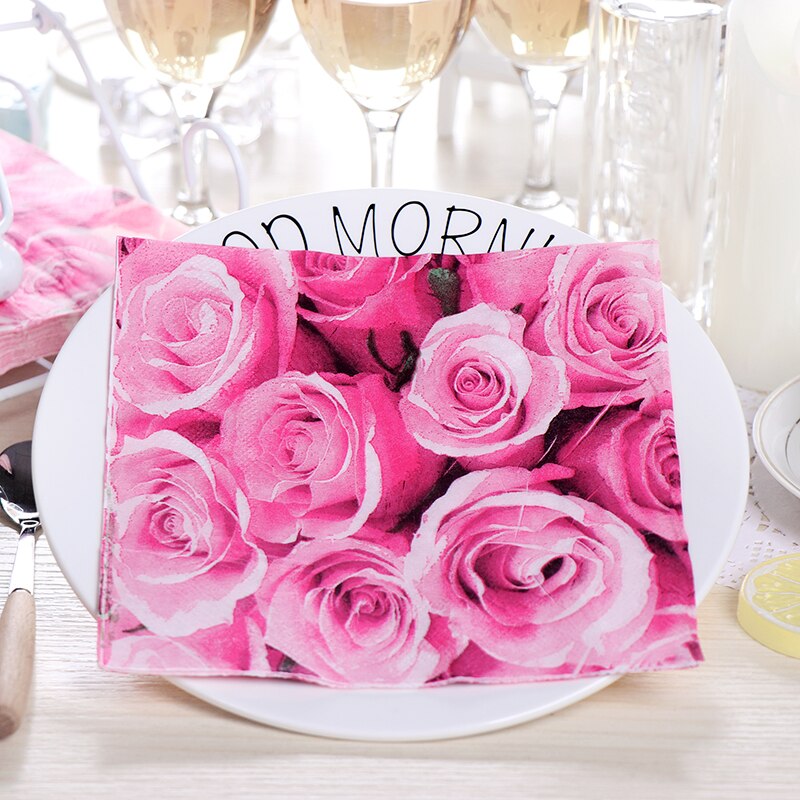 33x33cm 20 hojas de papel rosa con flores servilletas para decoupage tejidos de decorativos de flores vajilla desechable para fiestas de bodas