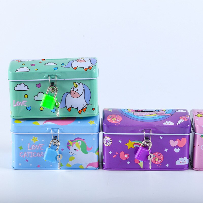 Printed Tin Piggy Bank Cartoon Piggy Bank Cute Piggy Bank with Lock