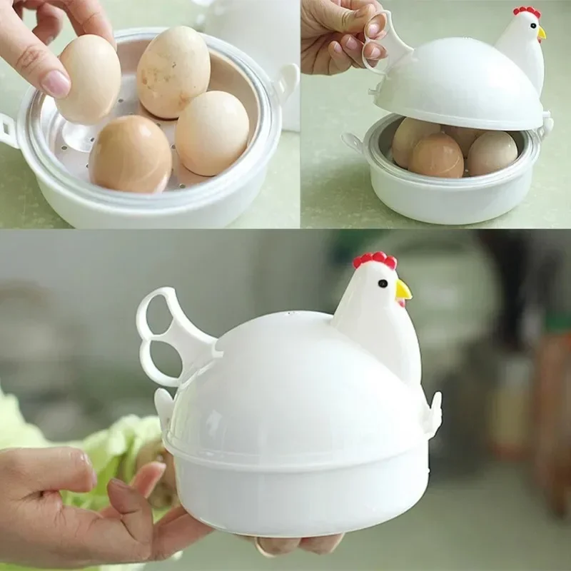 Chicken-Shaped Egg-Shaped Microwave Egg Steamer Microwave Egg Cooker for 4 Eggs