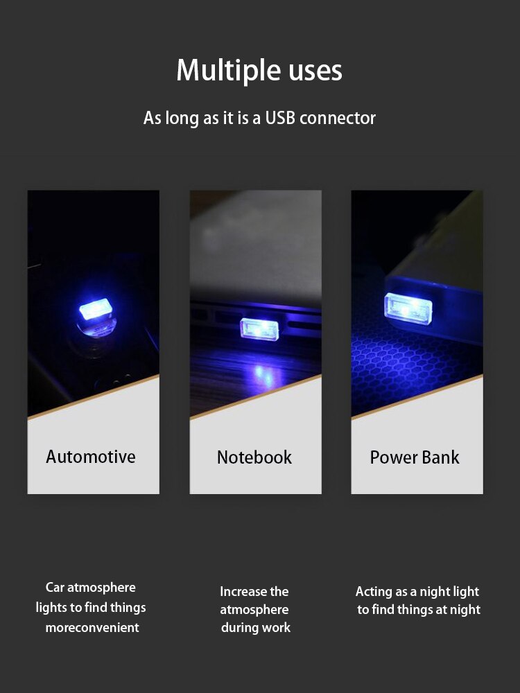 Car Atmosphere Lights LED Mini USB Cigarette Lighter Decorative Lights Car USB Light For Convenience of Finding Things