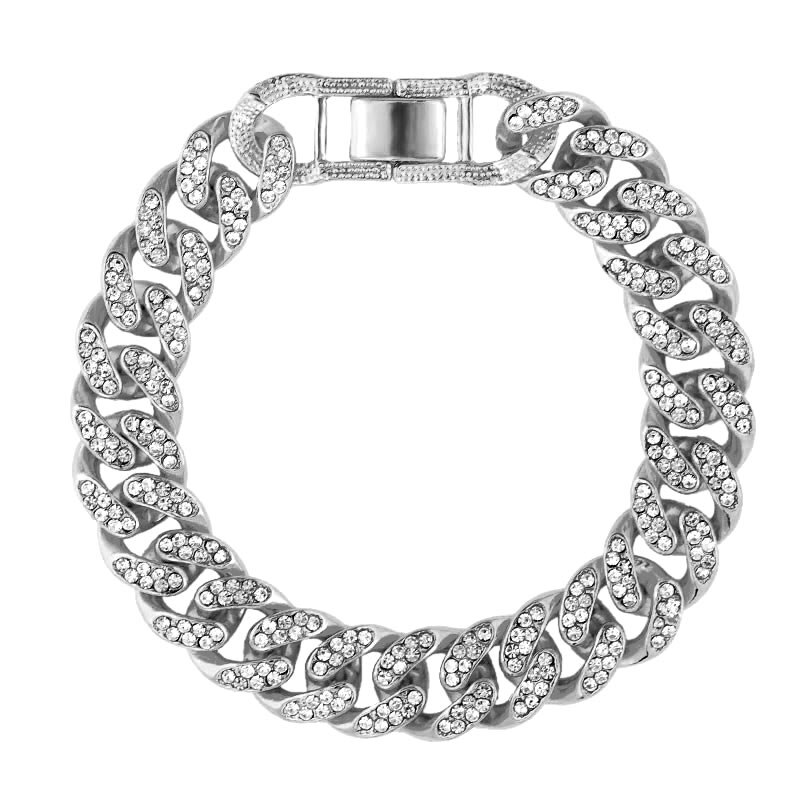 Miami Cuban Bracelets Anklet For Women Bling Full Rhinestone Paved Link Iced Out Hand Chain Jewelry Accessories: 007802SL