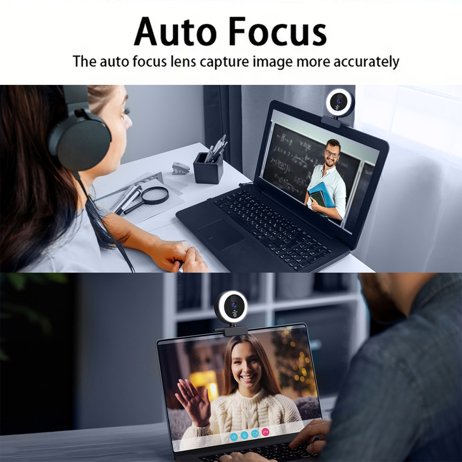 EXHQDR 4K/2K/1080P HD USB Plug & Play Webcam with 3‑Level Fill Light, Auto Focus, Built‑in Microphone, Type‑C Adapter & Tripod f