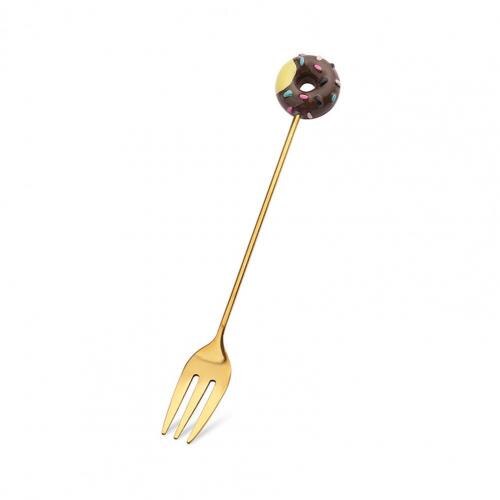 Jaar Leuke Rvs Lepel Kinderen Cartoon Fruit Vork Donut Lepel Thee Cake Fruit Lepel Vork Servies Koffie Gereedschap: Coffee Fork