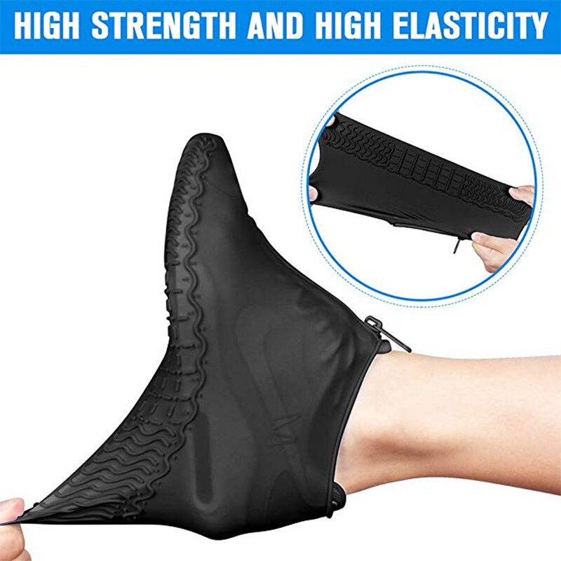 Portable Waterproof Shoe Covers Silicone Reusable Shoe Cover Non-slip Durable Zipper Elastic Rain Cover Protection for Men Women