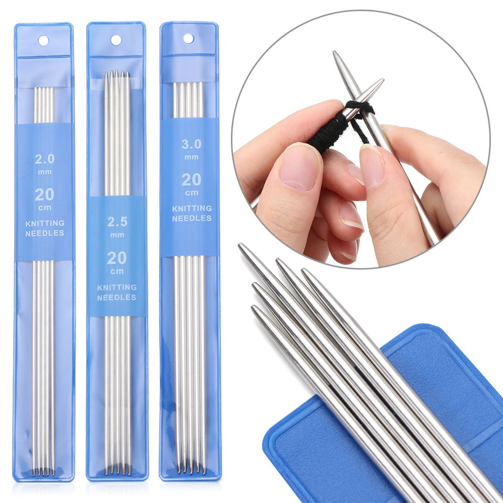 Agujas de tejer rectas de acero inoxidable, ganchos de ganchillo de Metal, juego de manualidades de tejido de suéter DIY, accesorios de herramientas de punto, 5 piezas
