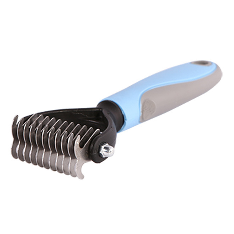 Removedor de pelo para mascotas, cepillo para quitar el pelo de perro con pelo cortador de nudos de acero inoxidable, cortador de doble cara, herramientas de aseo para gatos 66CY: Blue S