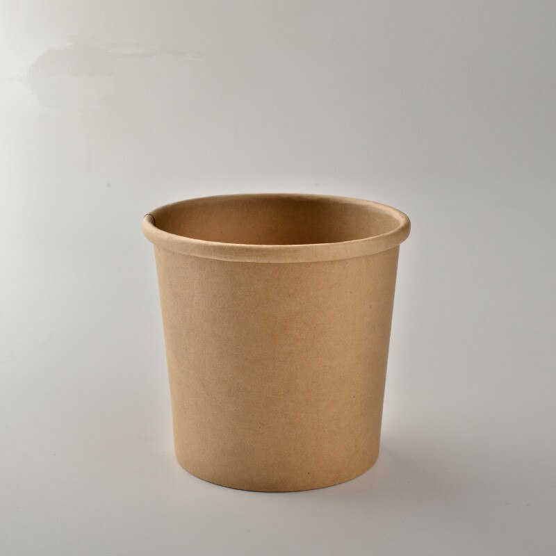 50pcs kraft paper round soup bowl soup bucket disposable lunch box takeaway snack food fruit salad packing cups: only cup / 12oz 50pcs
