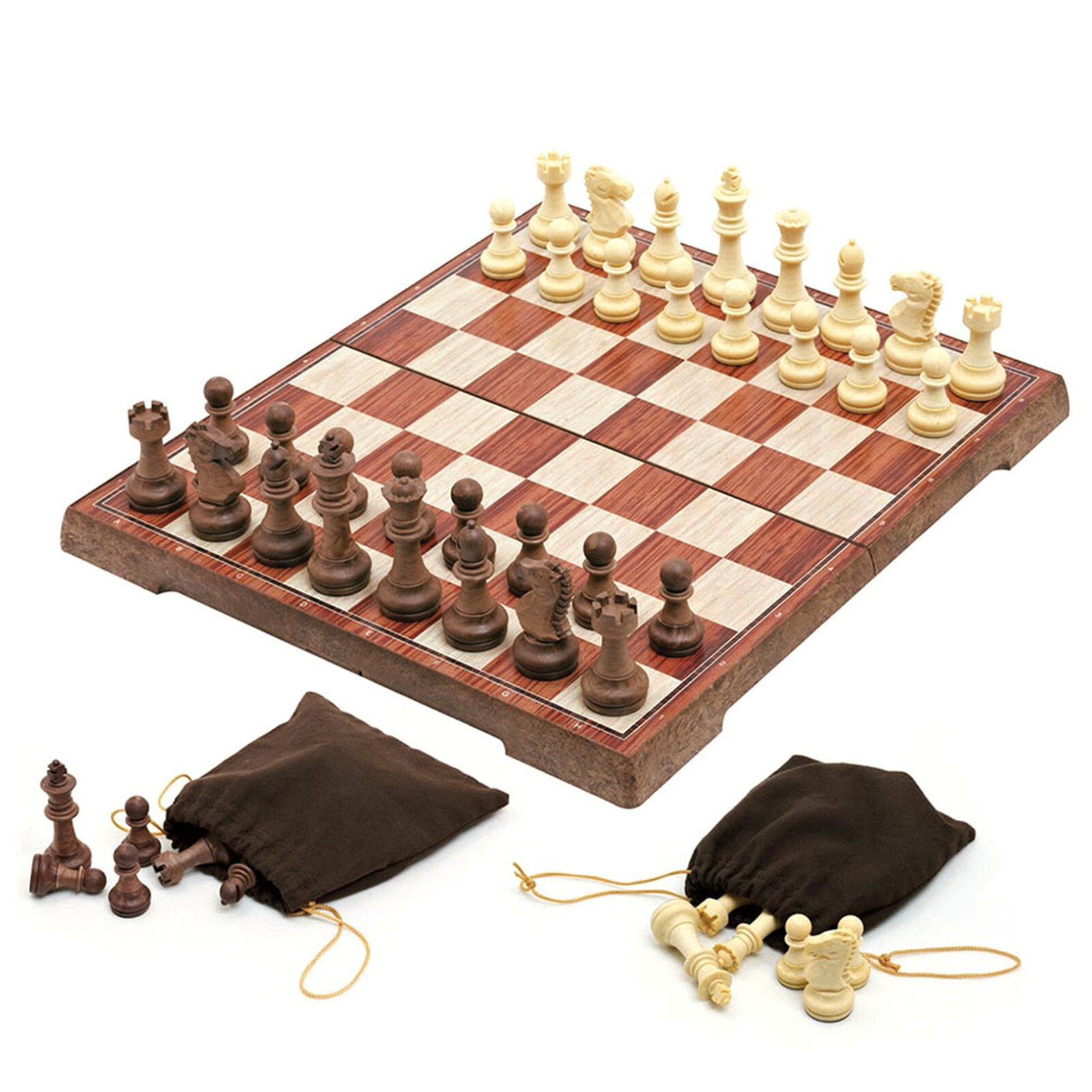 Chess Wood Plastic Folding Magnetic Chess Foldable Internal Storage Space Puzzle Chess Folding Classic Magnetic Chess: Default Title