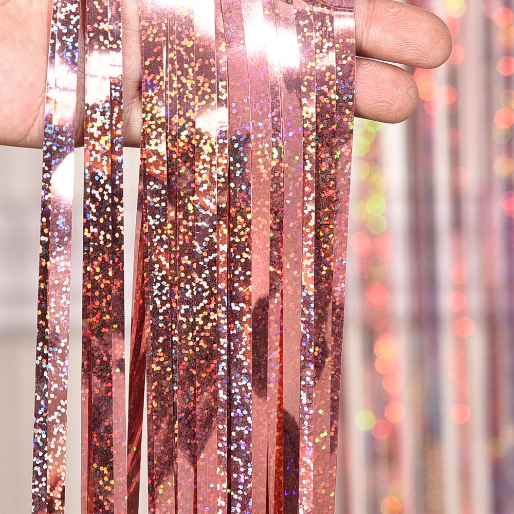 Glitter Curtain Foil Backdrop Birthday Party Wedding Decoration Background Party Wall Decoration Tassel Rain Silk Curtain: Champagne