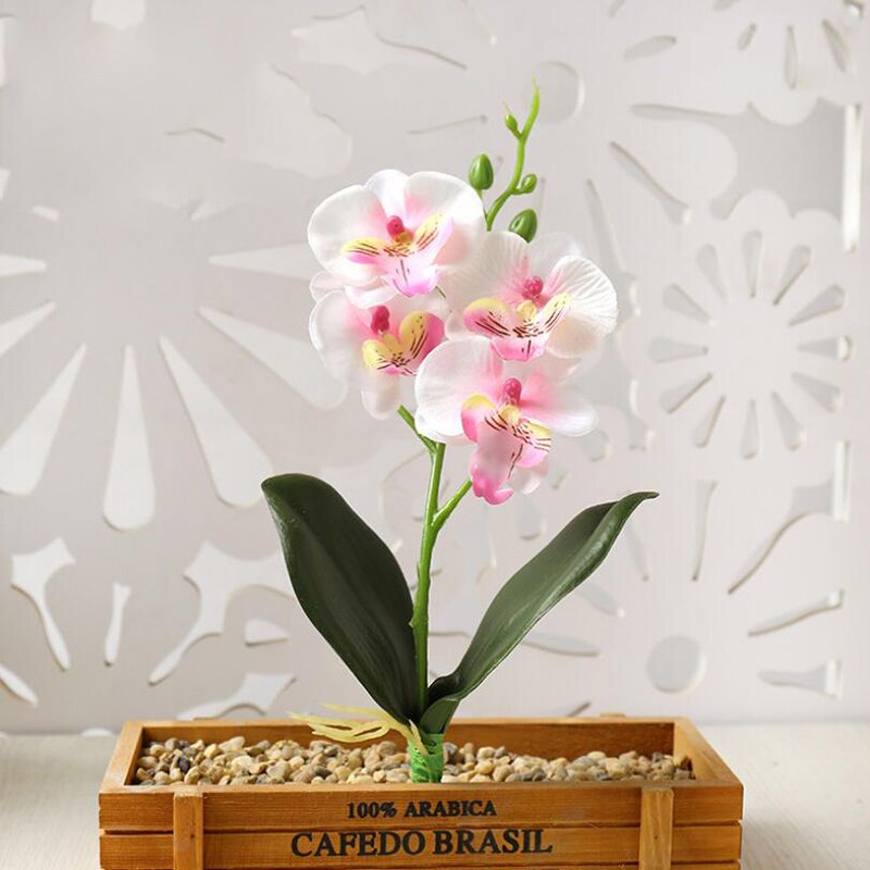 Three Flowers Butterfly Orchid Artificial Flower Pot Plant Plastic Flower Branch Phalaenopsis Family Table Office Decoration: Pink