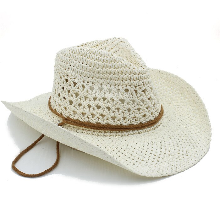Fait main Hommes D'été De Paille Toquilla Chapeau de Cowboy Pour Homme Rouleau Bord Boater Papa Panama Chapeau de Jazz: Cream