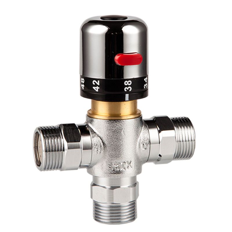 SOLID BRASS 3-Way Thermostatic Mixing Valve G 1/2 Male Connections, Stepless Adjustment