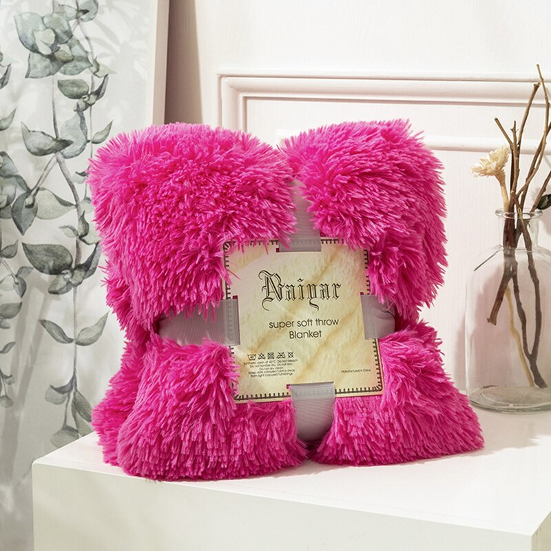Couverture en fourrure douce couverture longue Shaggy floue fausse fourrure couverture canapé lit canapé couvertures confortable avec Sherpa moelleux: rose red / 120-80cm