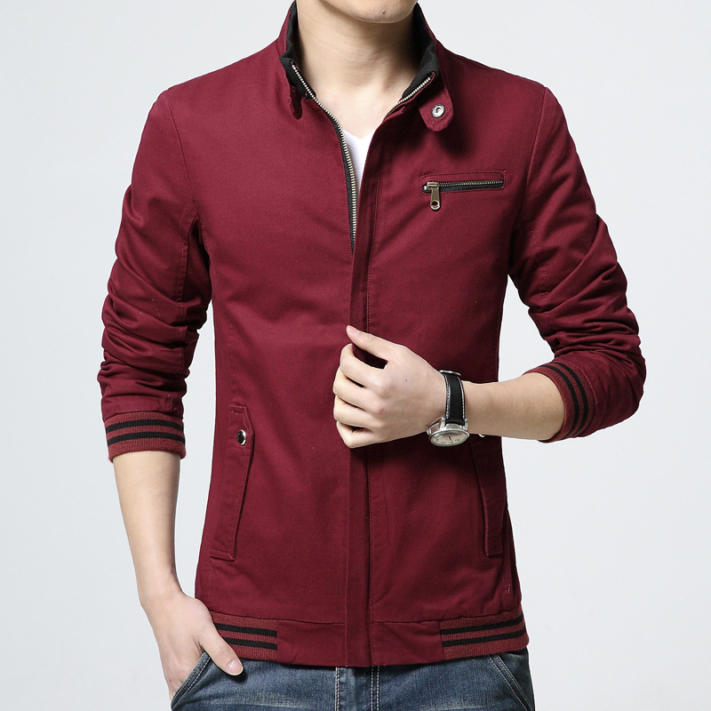 Blouson aviateur à col montant pour hommes, veste à glissière décontractée, coupe-vent pour hommes, vestes de baseball pour hommes, vêtements d'extérieur, vêtements de: M / Bourgogne