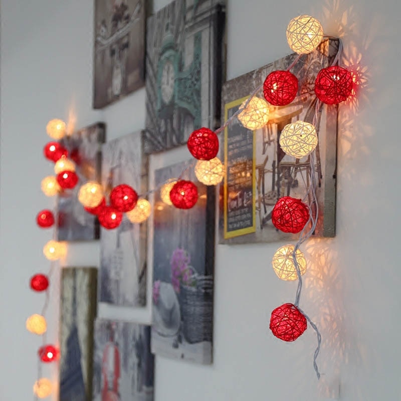 Guirlande lumineuse boule de rotin à 28led, 220V, 5M, 4cm, pour rideau de mariage, décoration de noël, pour patio, maison