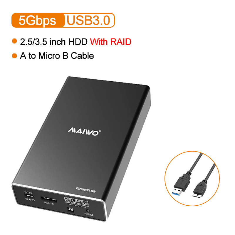 MAIWO Dual Bay External Hard Drive box RAID Enclosure for 2.5 inch SATA I/II/III HDD SSD RAID 0/1/LARGE/PM 6Gbps Support UASP: grey